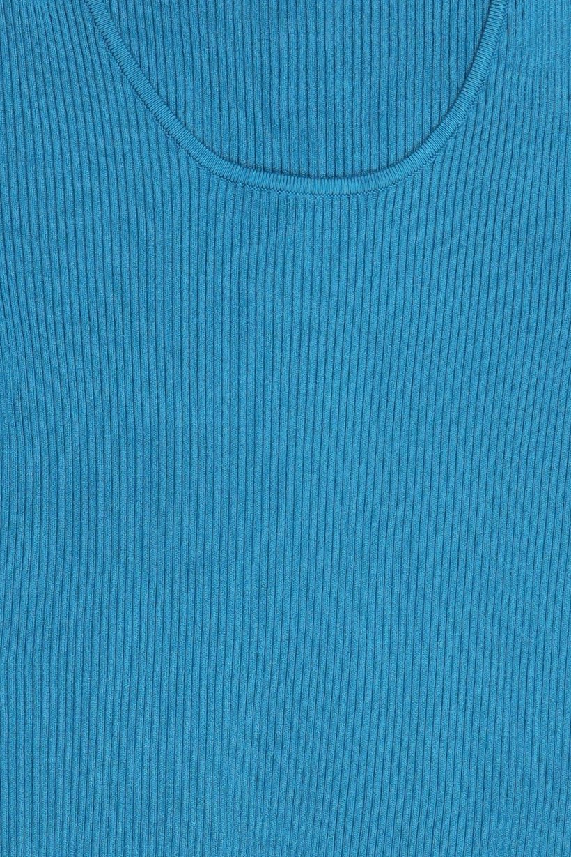 Women Round Neck Textured Sweater, Teal Blue