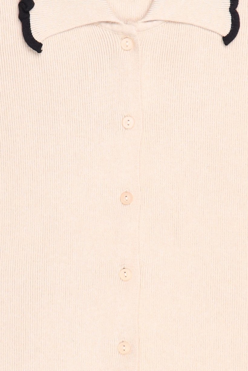 Women Spread Collar Textured Short Sleeve Cardigan, Beige