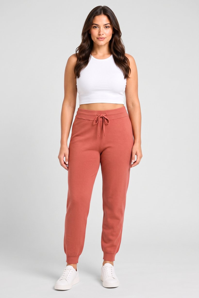 Women Regular Fit Textured Sweatpants, Rust