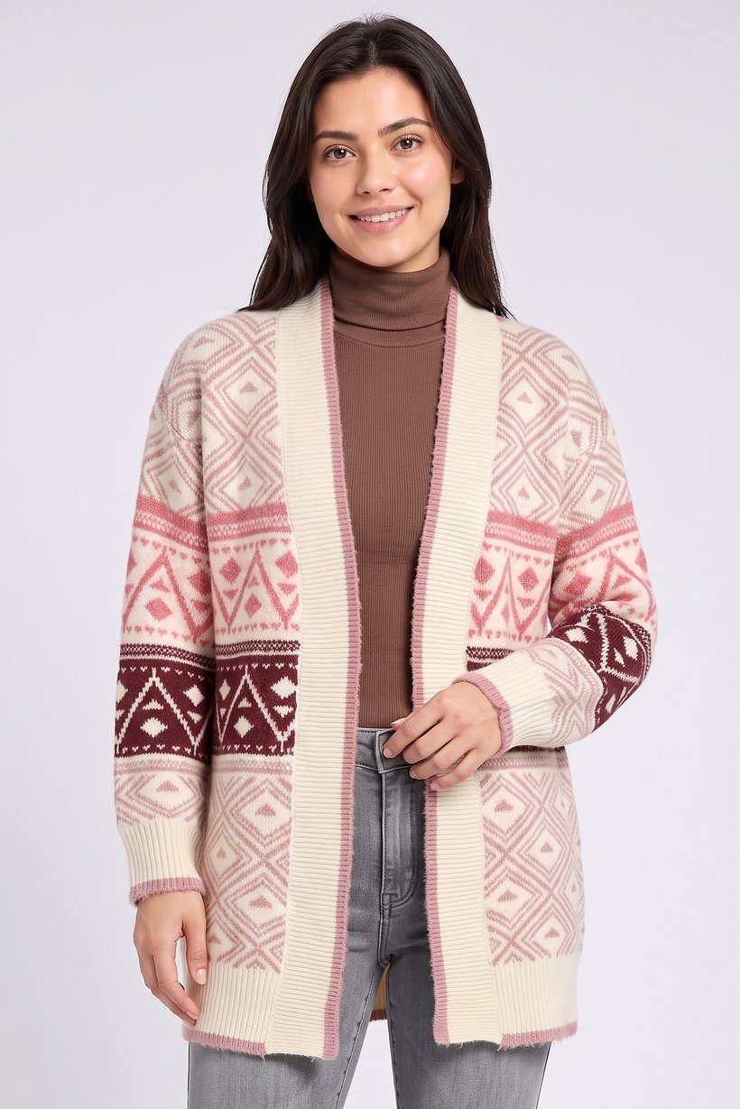 Women Split Neck Knitted Cardigan, Multicolor