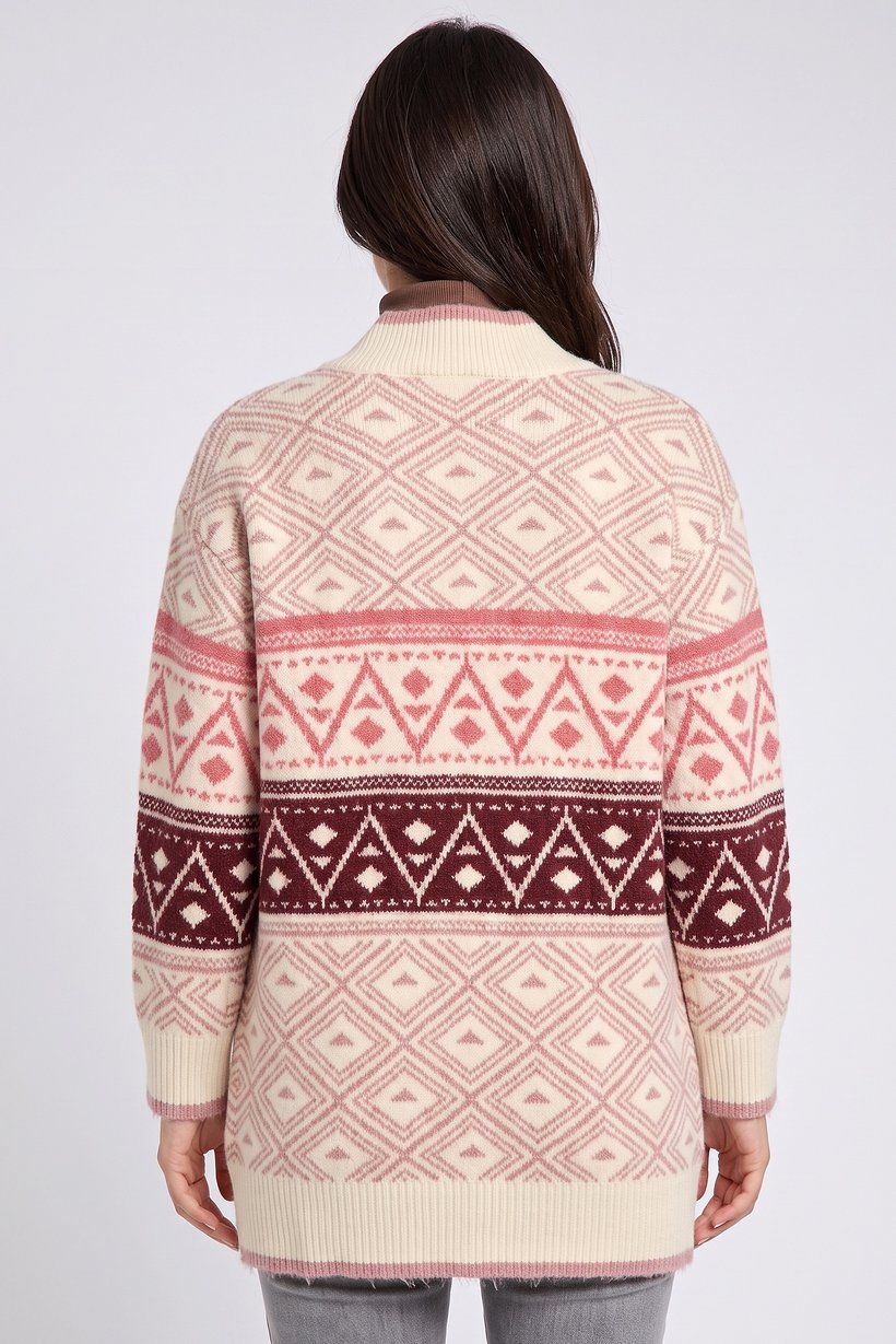 Women Split Neck Knitted Cardigan, Multicolor