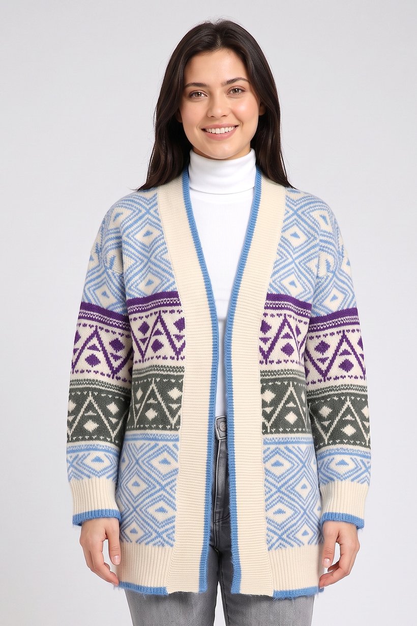 Women Split Neck Knitted Cardigan, Multicolor
