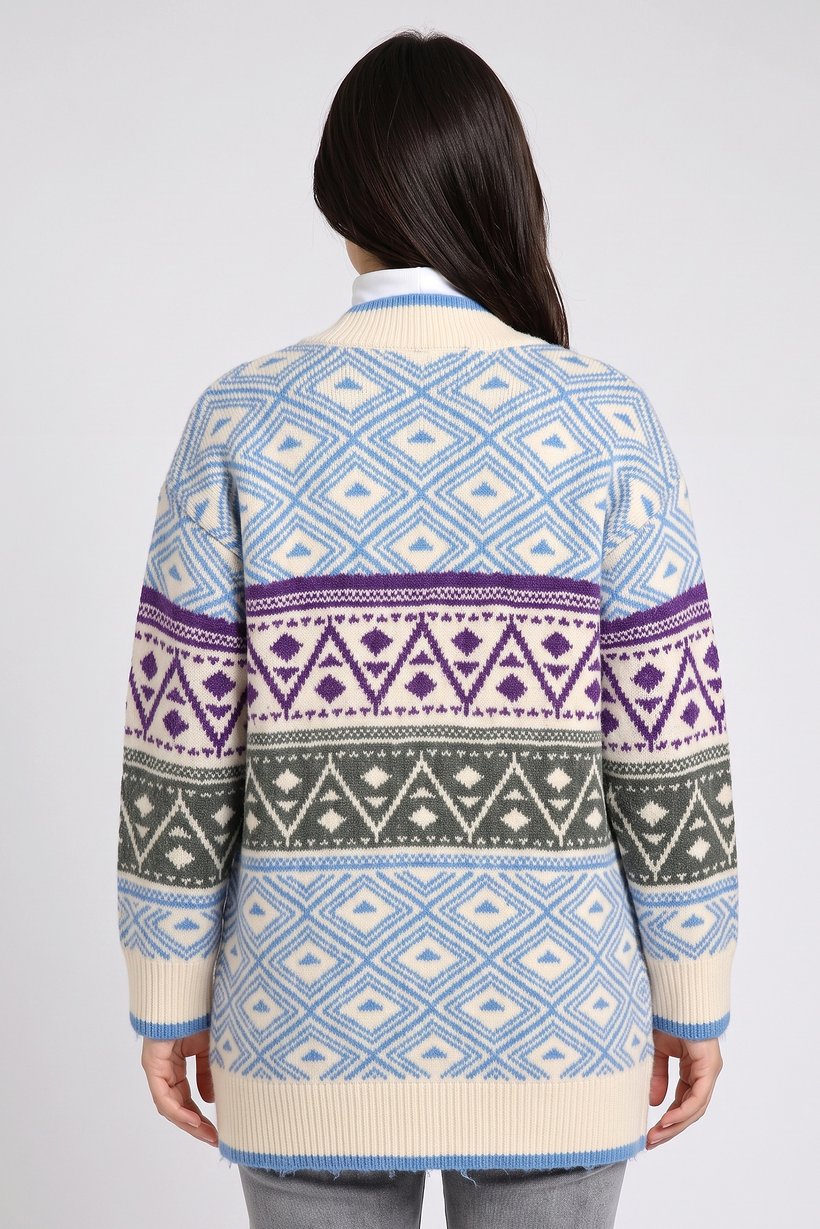Women Split Neck Knitted Cardigan, Multicolor