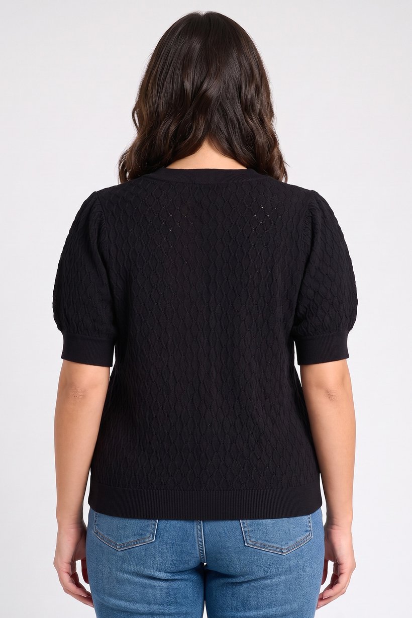Women V-Neck Knitted Sweater, Black