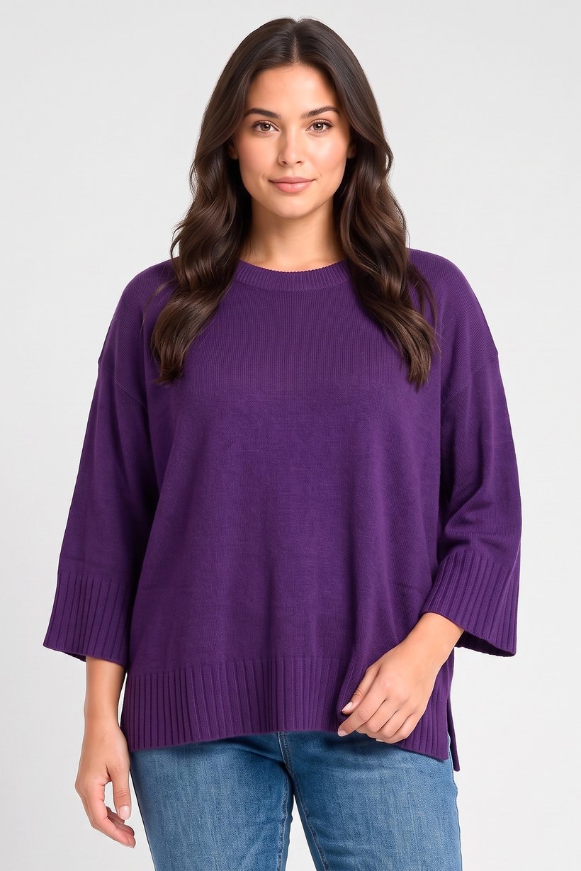 Women Crew Neck Knitted Sweater, Purple