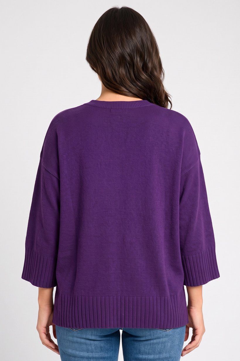 Women Crew Neck Knitted Sweater, Purple
