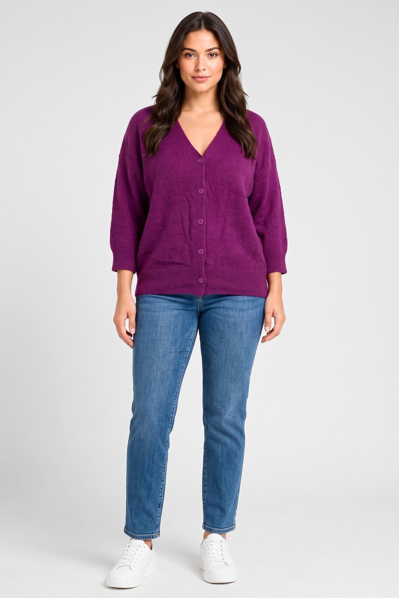 Women V-Neck Textured Cardigan, Purple