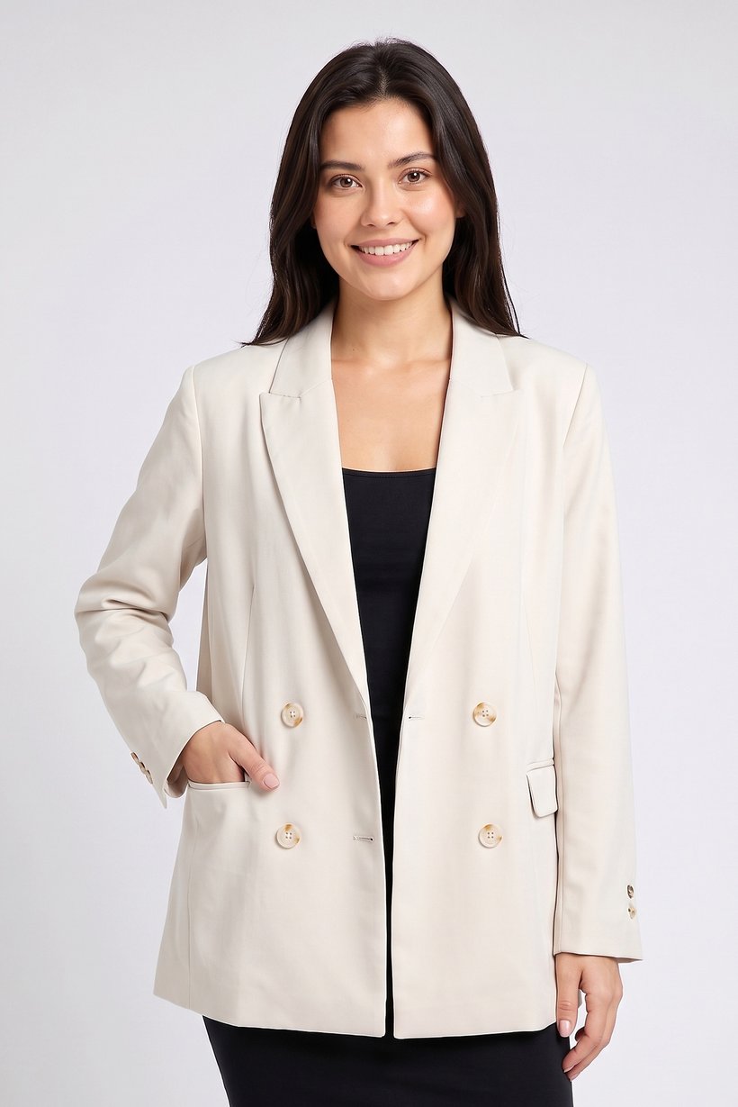 Women Regular Fit Solid Casual Blazer, Cream