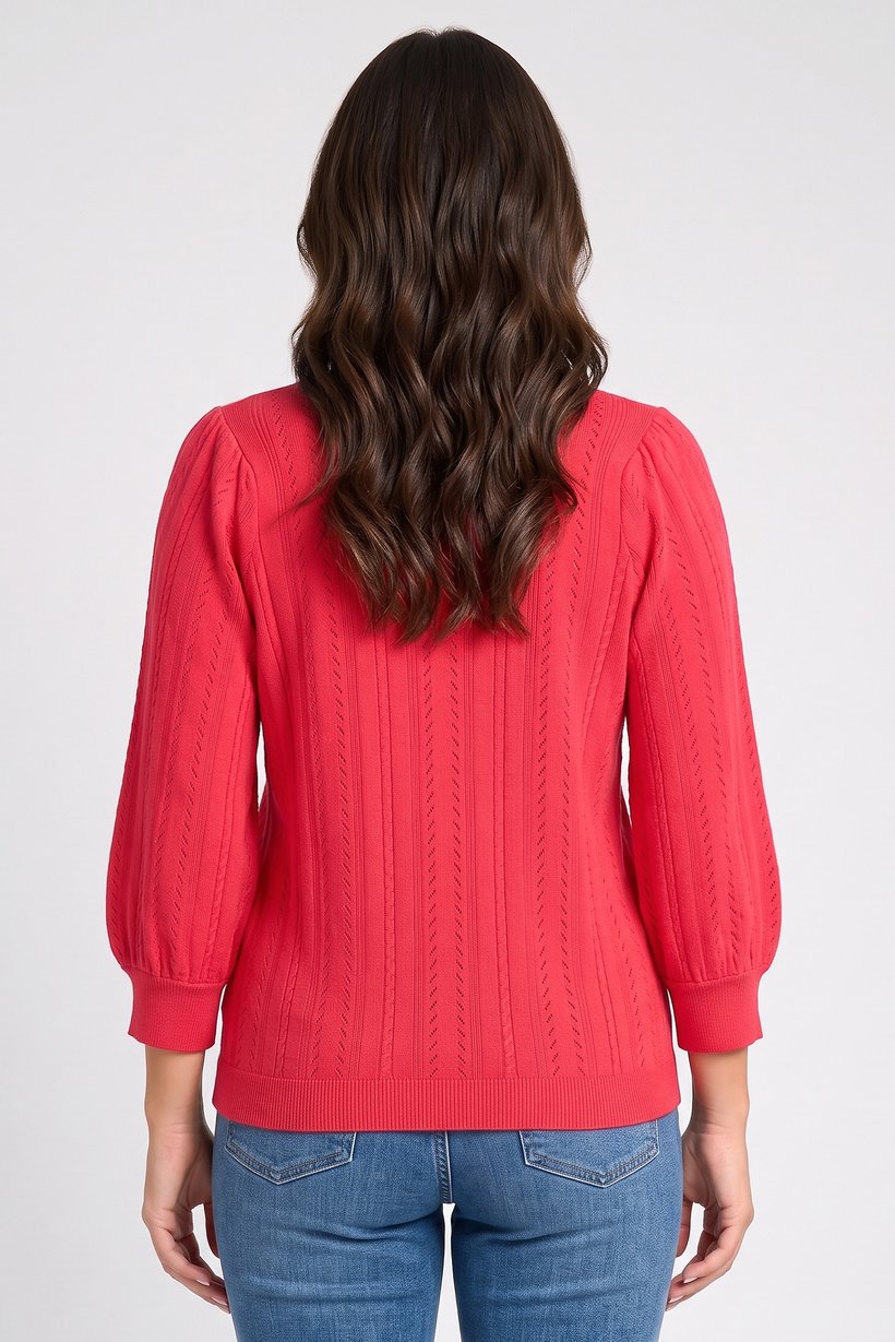 Women V-Neck Kitted Sweater, Fuchsia