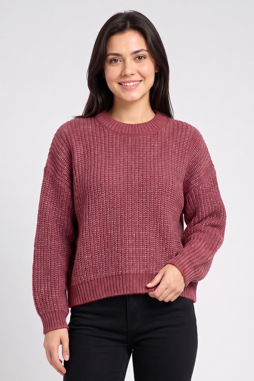 Women Crew Neck Knitted Sweater, Multicolor