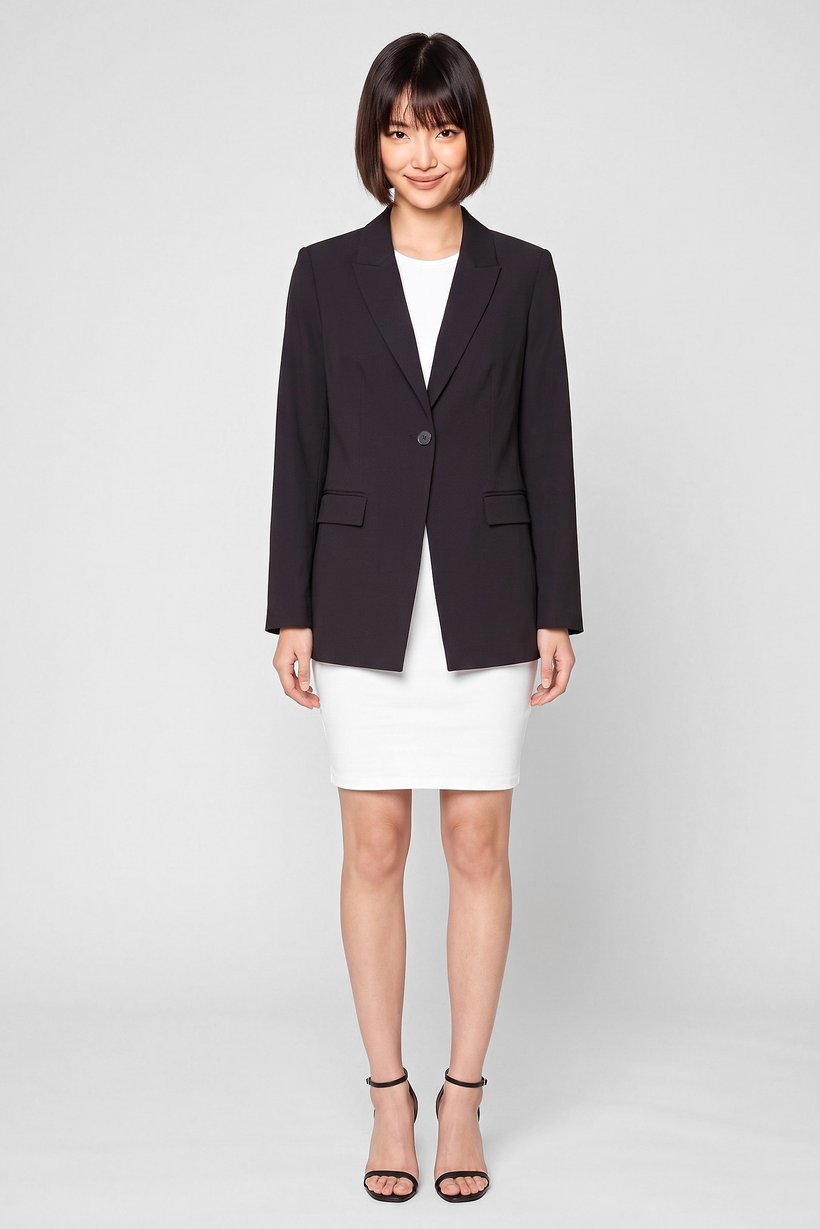 Women Regular Fit Plain Long Sleeve Casual Blazer, Black