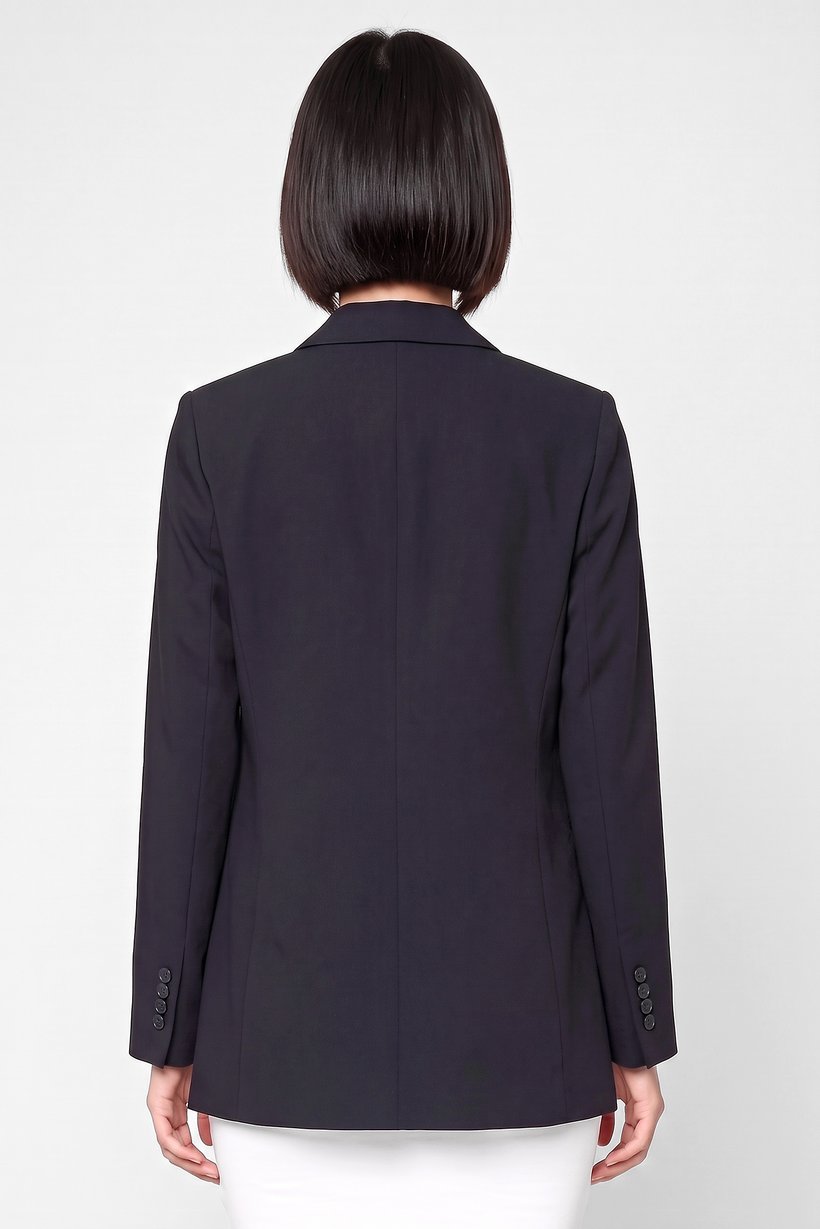 Women Regular Fit Plain Long Sleeve Casual Blazer, Black