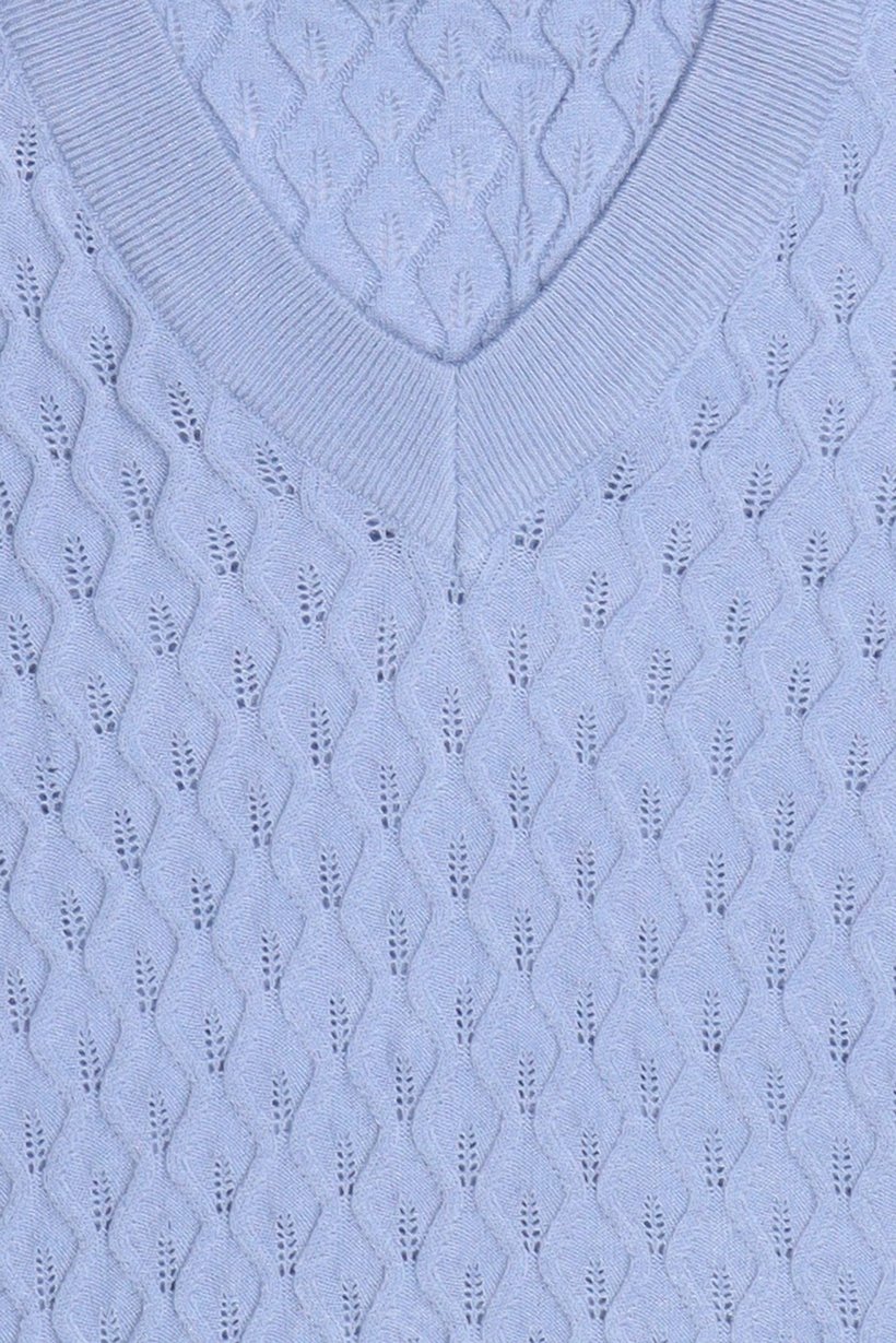 Women V Neck Short Sleeve Eyelet Top, Blue