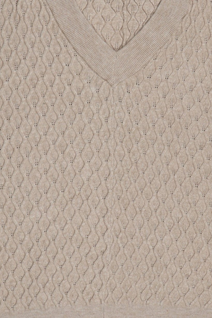 Women Curved Fit V-Neck Textured Sweater, Beige
