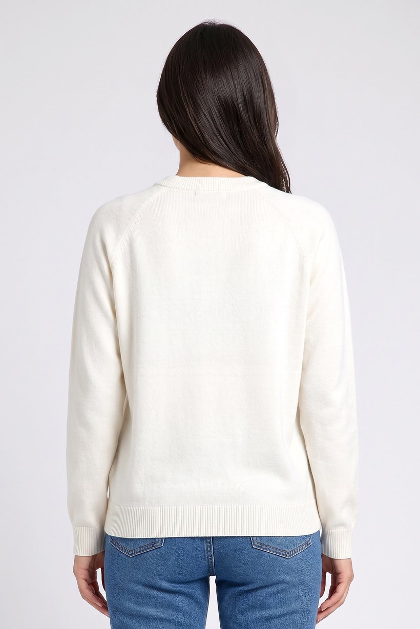 Women Crew Neck Knitted Sweater, Off White