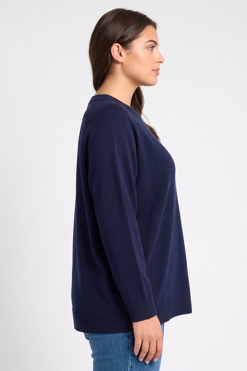 Women Crew Neck Knitted Sweater, Navy