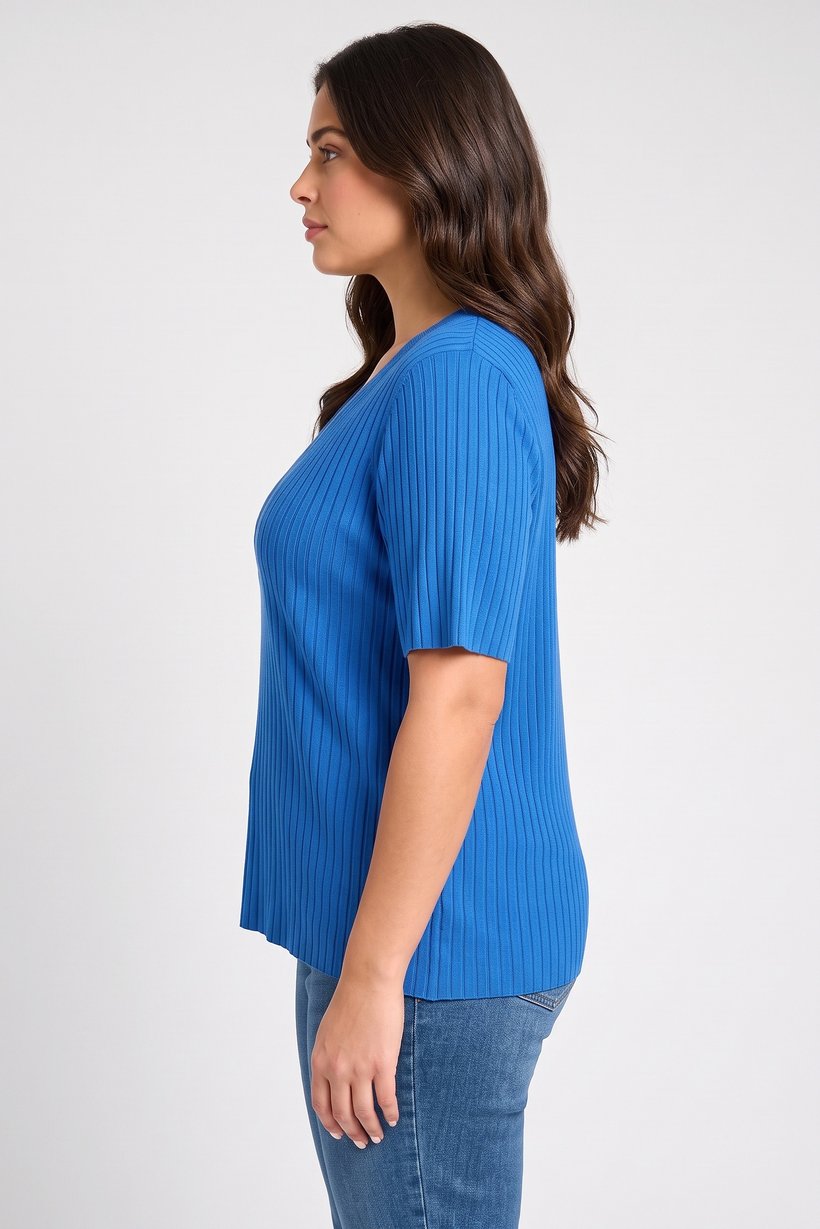 Women V-Neck Ribbed Sweater, Blue