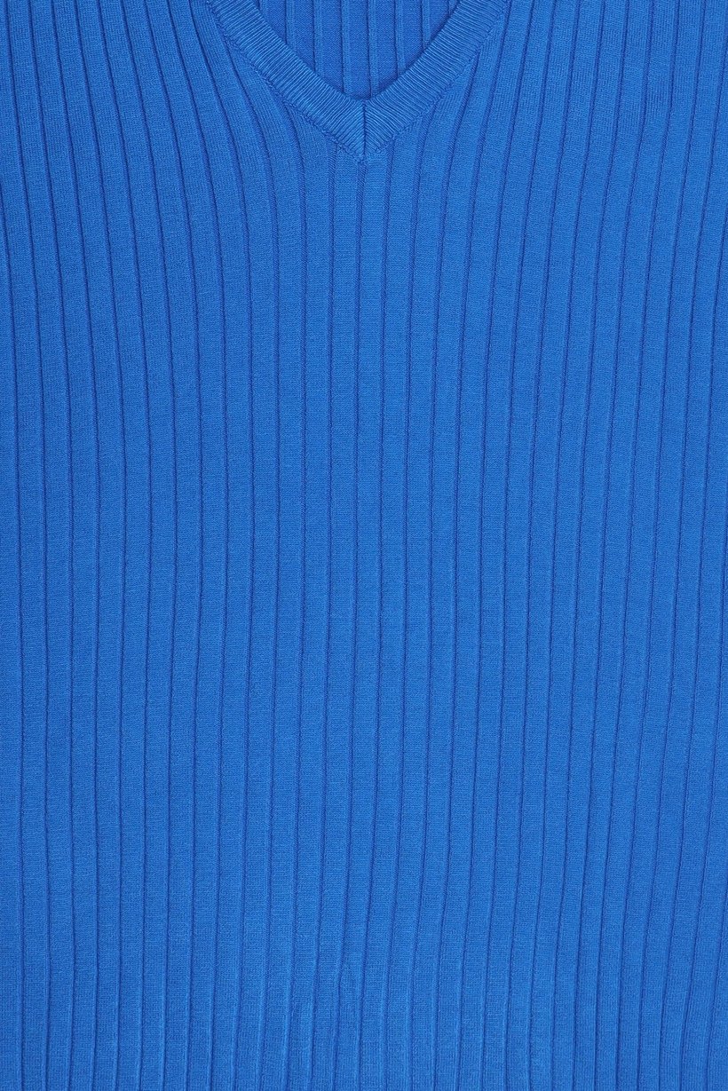 Women V-Neck Ribbed Sweater, Blue