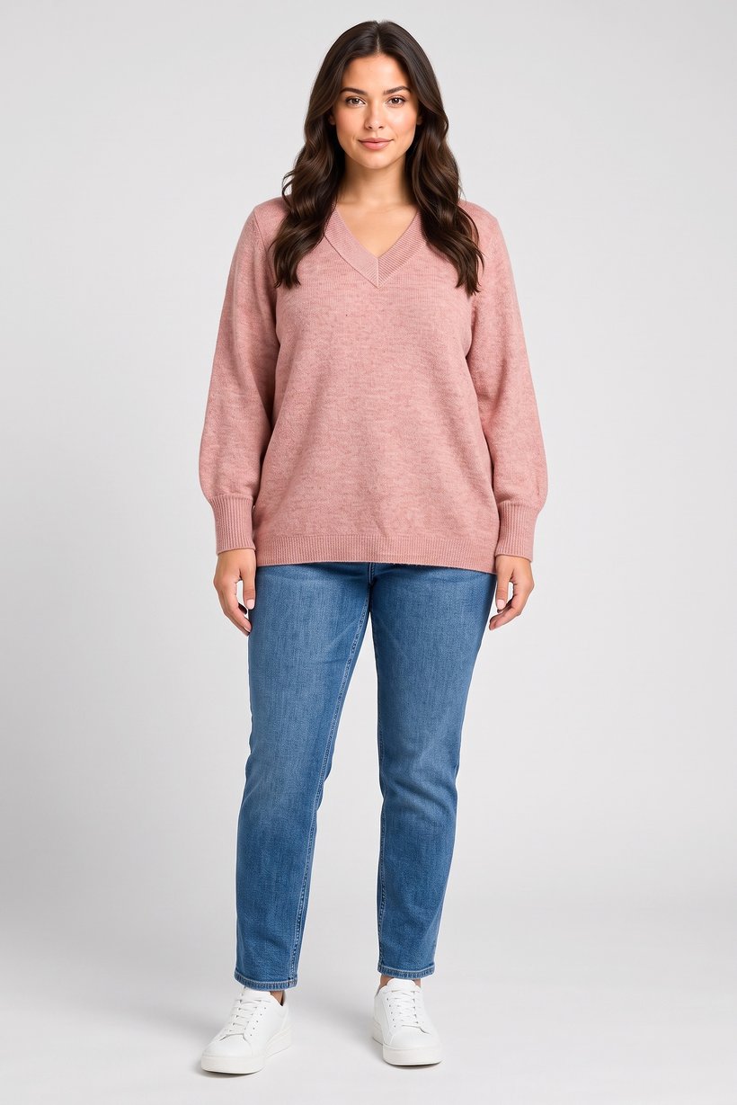 Women V-Neck Textured Sweater, Light Pink