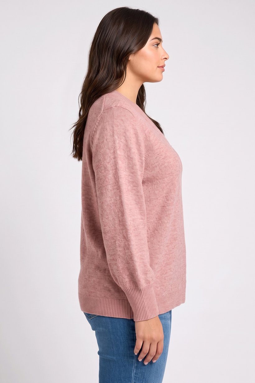 Women V-Neck Textured Sweater, Light Pink