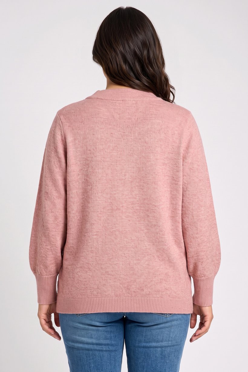 Women V-Neck Textured Sweater, Light Pink