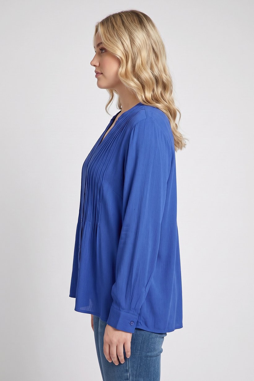 Women V-Neck Long Sleeve Textured Blouse, Blue