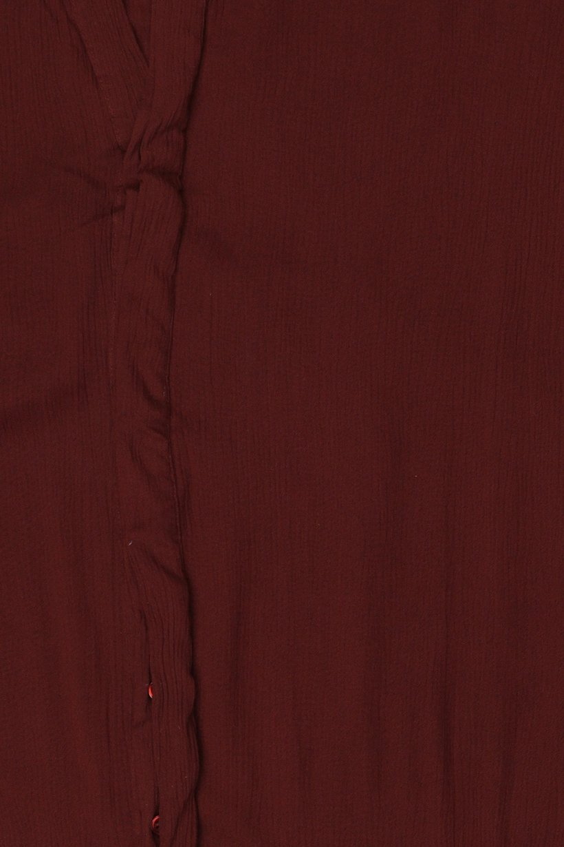 Women Stand Collar Textured Long Sleeve Shirt, Brown