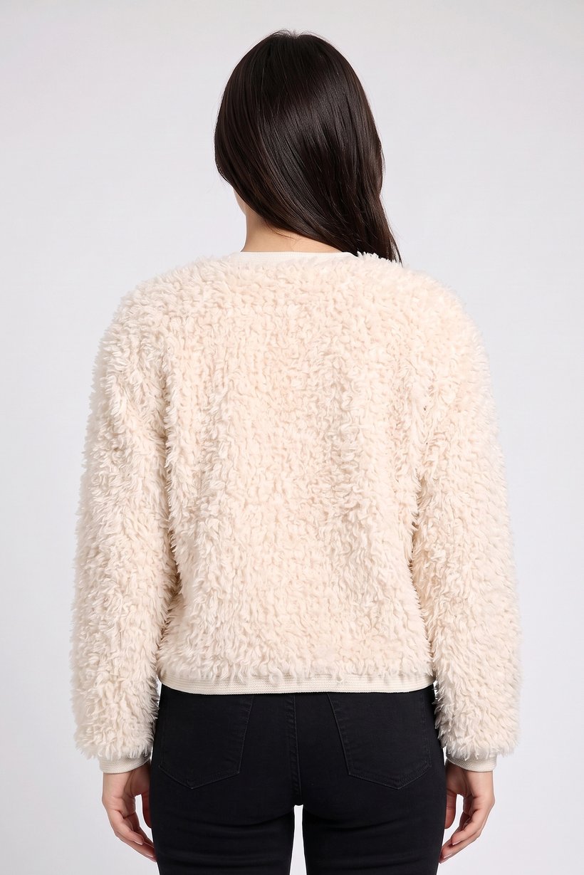 Women Crew Neck Textured Cardigan, Beige