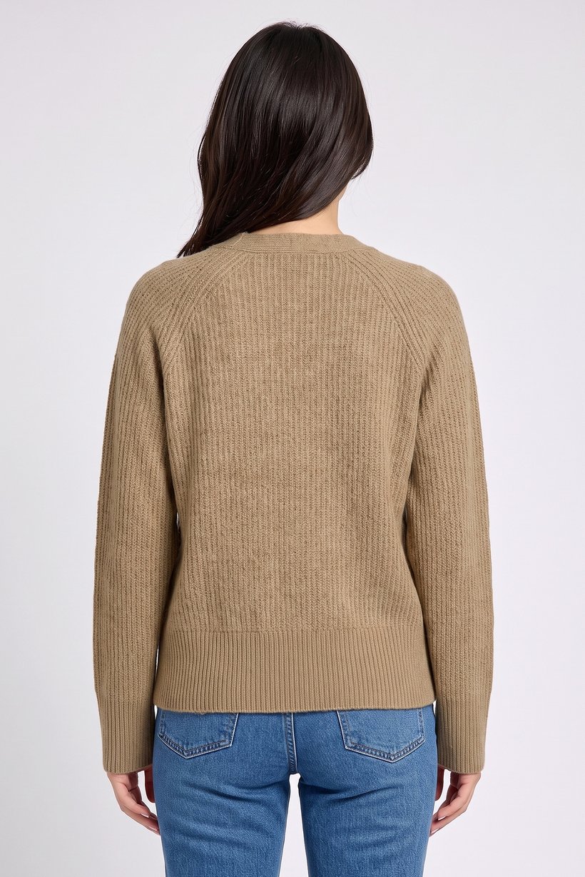 Women V-Neck Knitted Cardigan, Tan