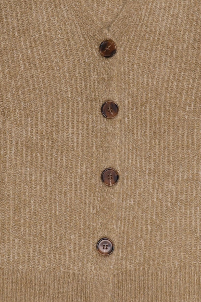 Women V-Neck Knitted Cardigan, Tan