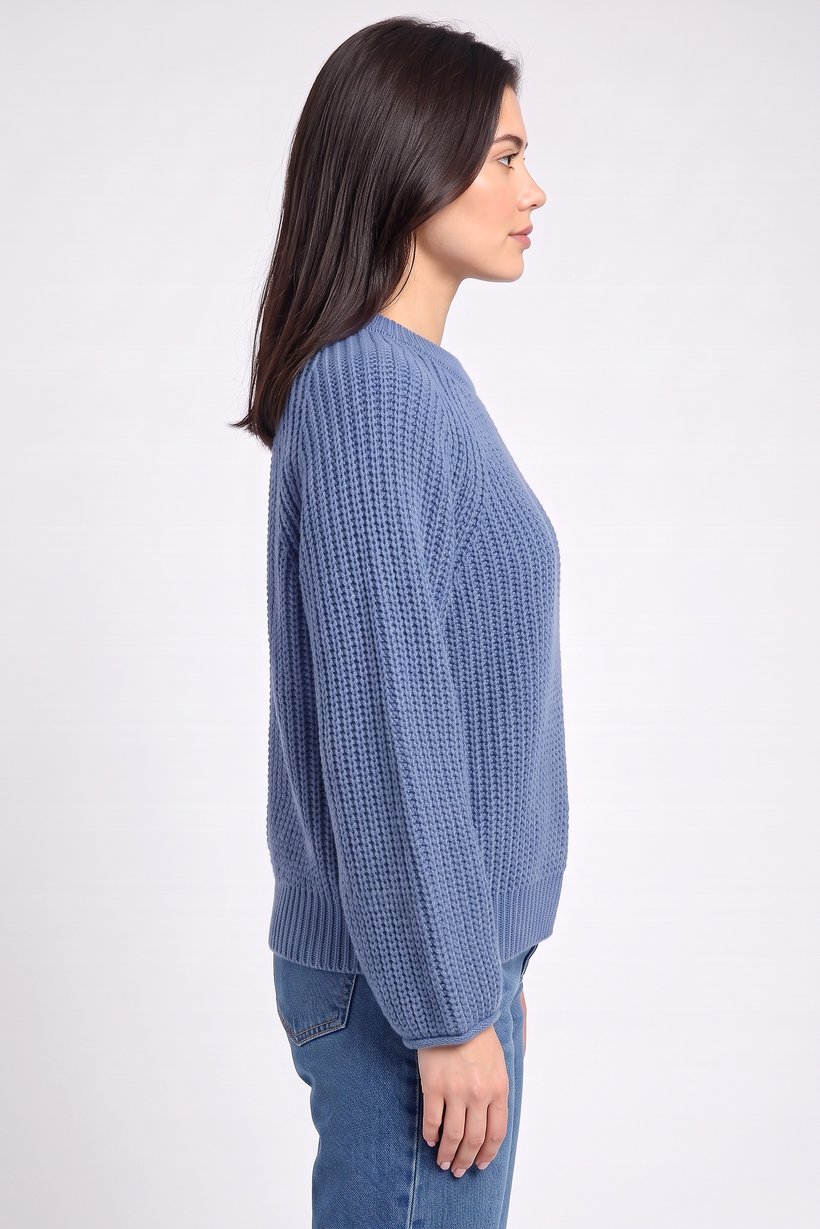 Women Crew Neck Crochet Sweater, Blue