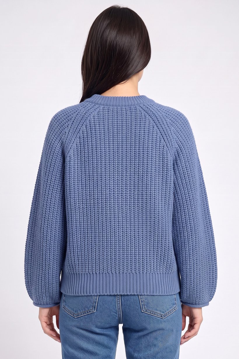 Women Crew Neck Crochet Sweater, Blue