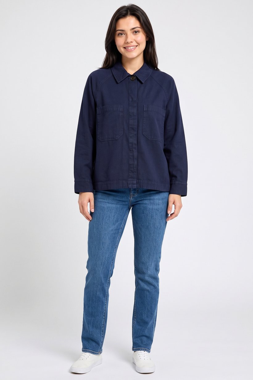 Women Solid Jacket Shirt, Dark Navy