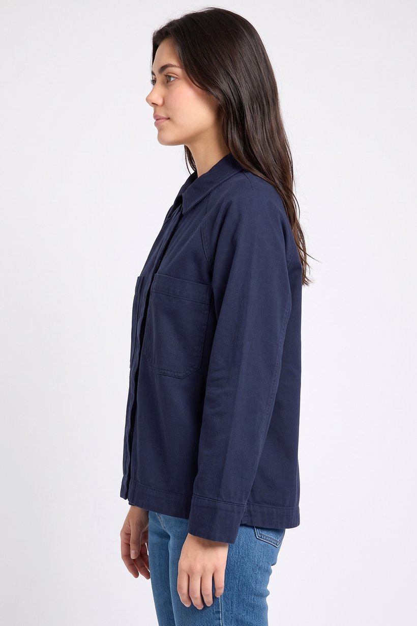 Women Solid Jacket Shirt, Dark Navy