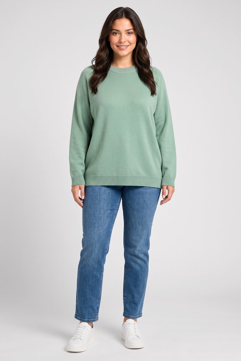 Women Crew Neck Knitted Sweater, Mint Green