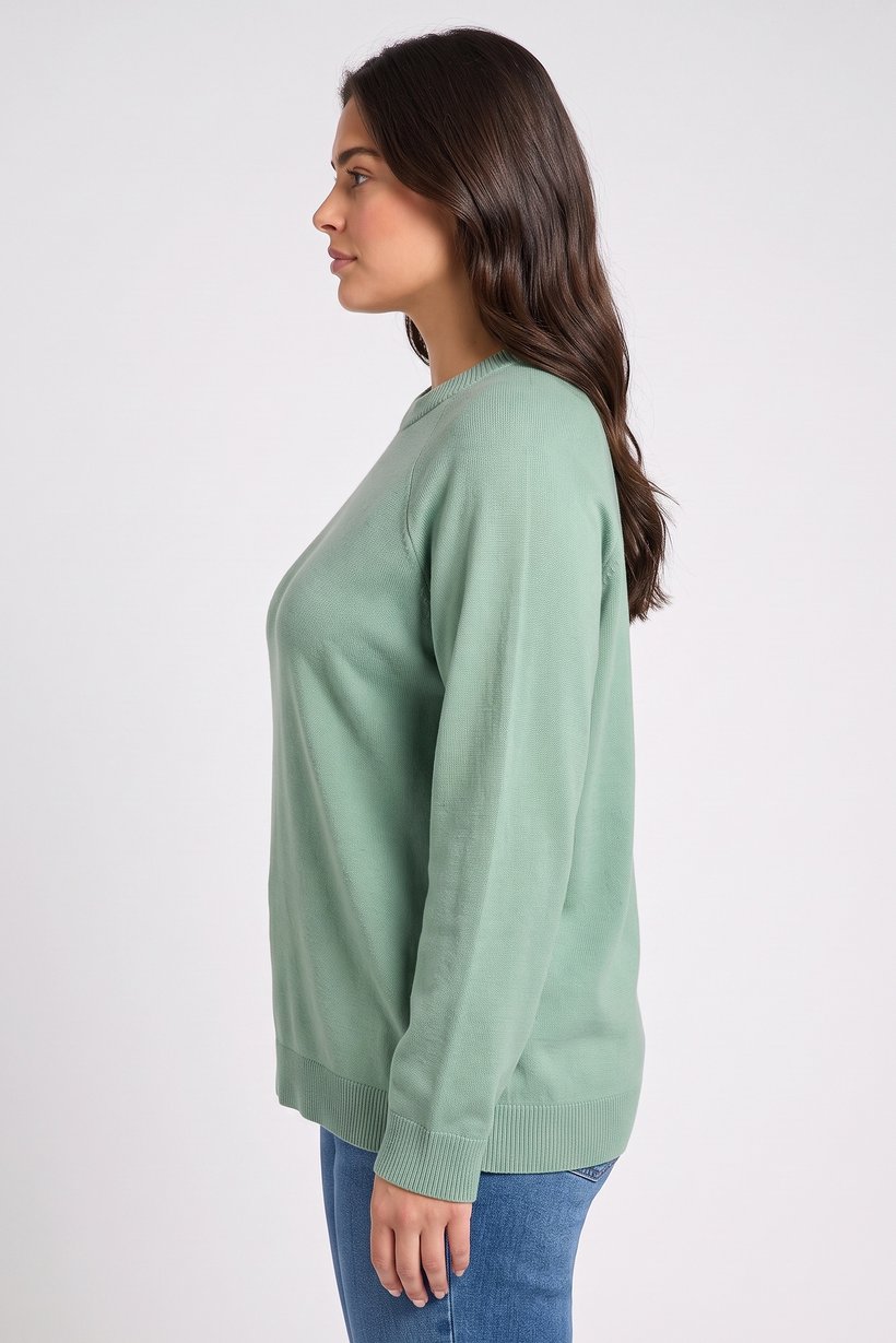 Women Crew Neck Knitted Sweater, Mint Green