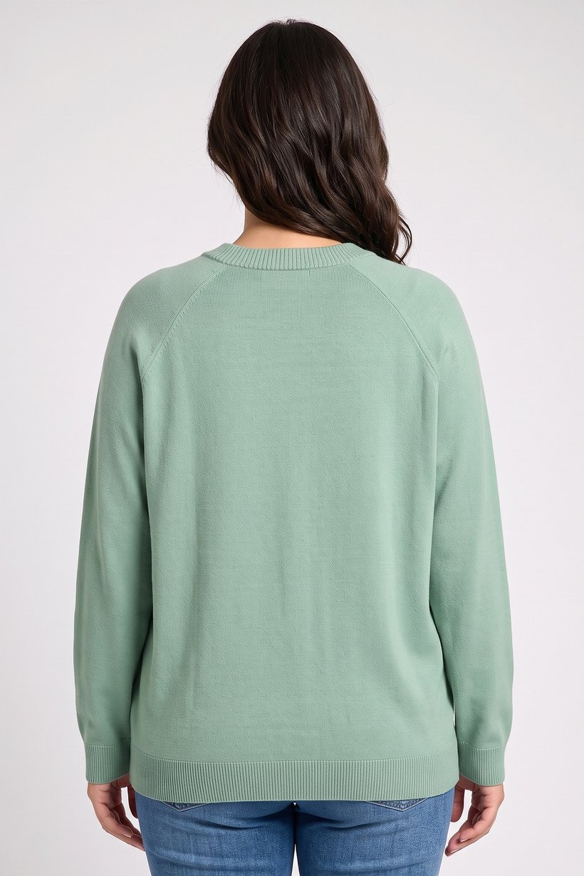 Women Crew Neck Knitted Sweater, Mint Green