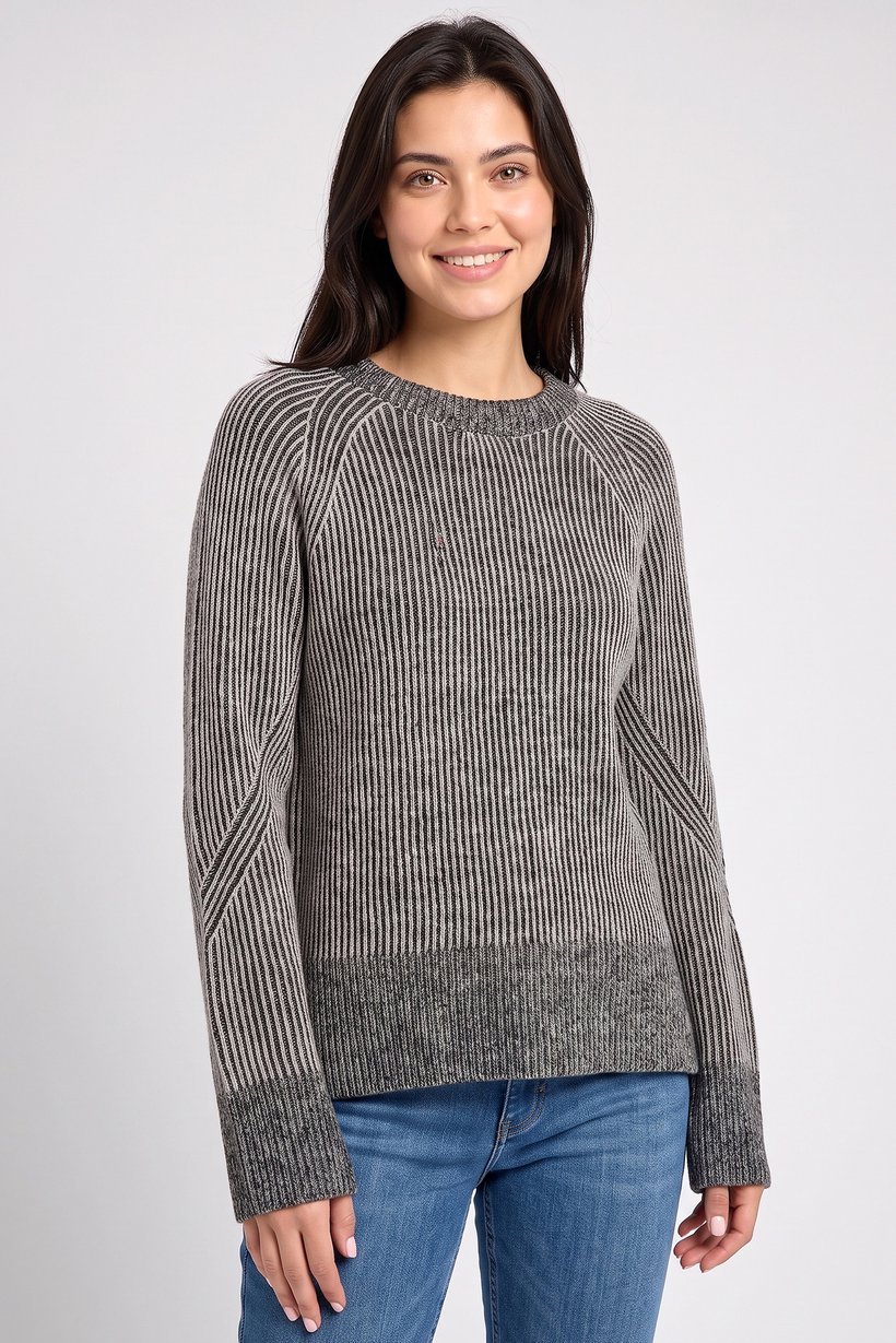 Women Crew Neck Knitted Sweater, Grey