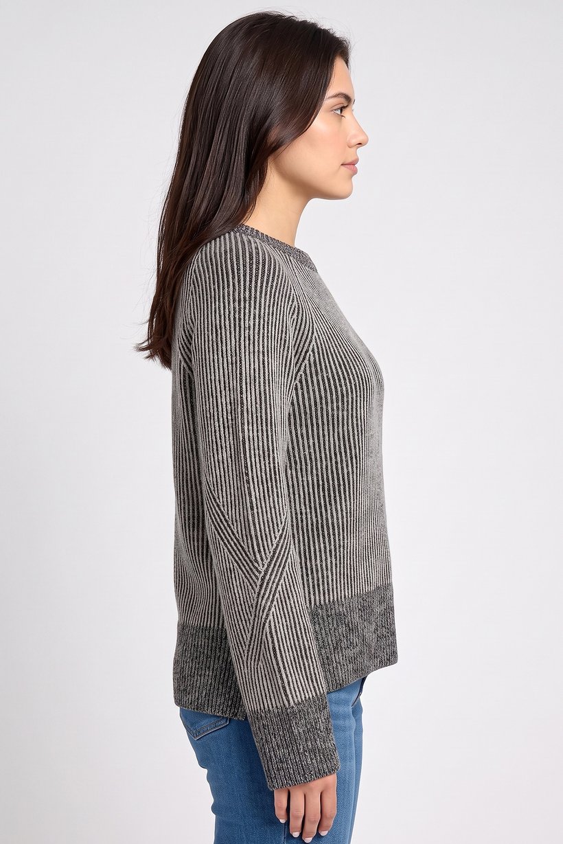 Women Crew Neck Knitted Sweater, Grey