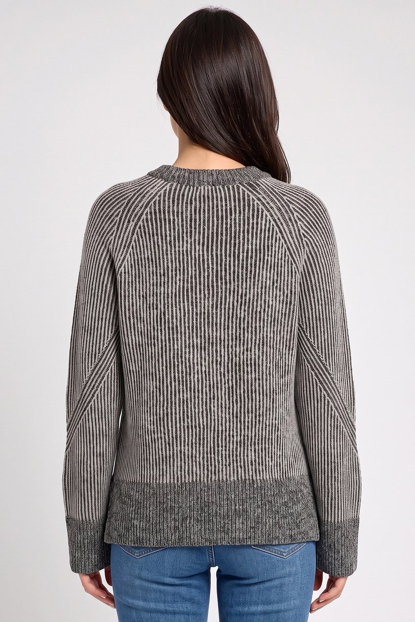 Women Crew Neck Knitted Sweater, Grey