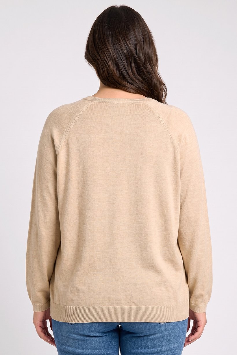Women V-Neck Textured Sweater, Tan