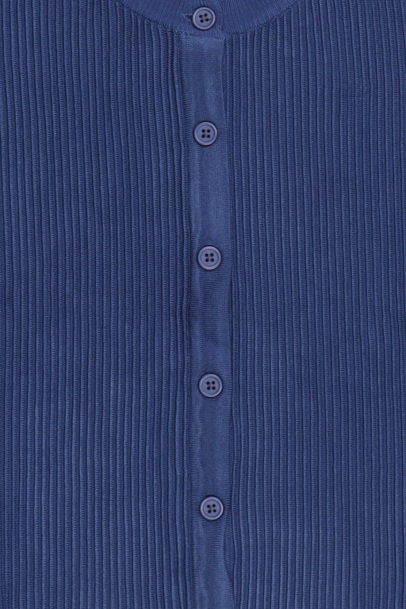 Women Crew-Neck Rib Knit Cardigan, Blue