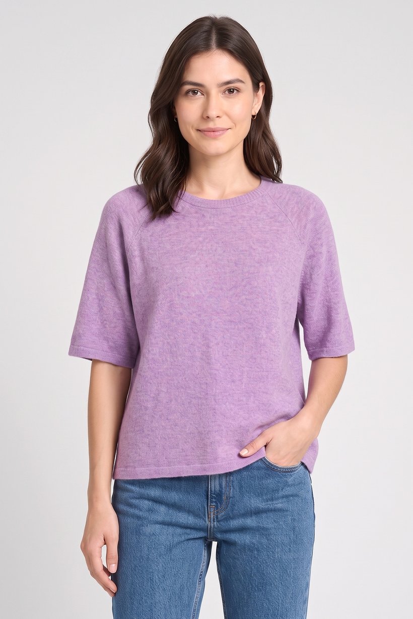 Women Crew Neck 3/4 Sleeve Knitted Top, Lilac