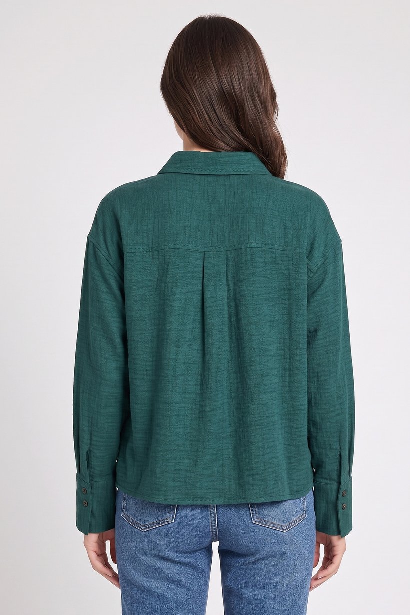 Women Regular Fit Plain Long Sleeve Shirt, Deep Green