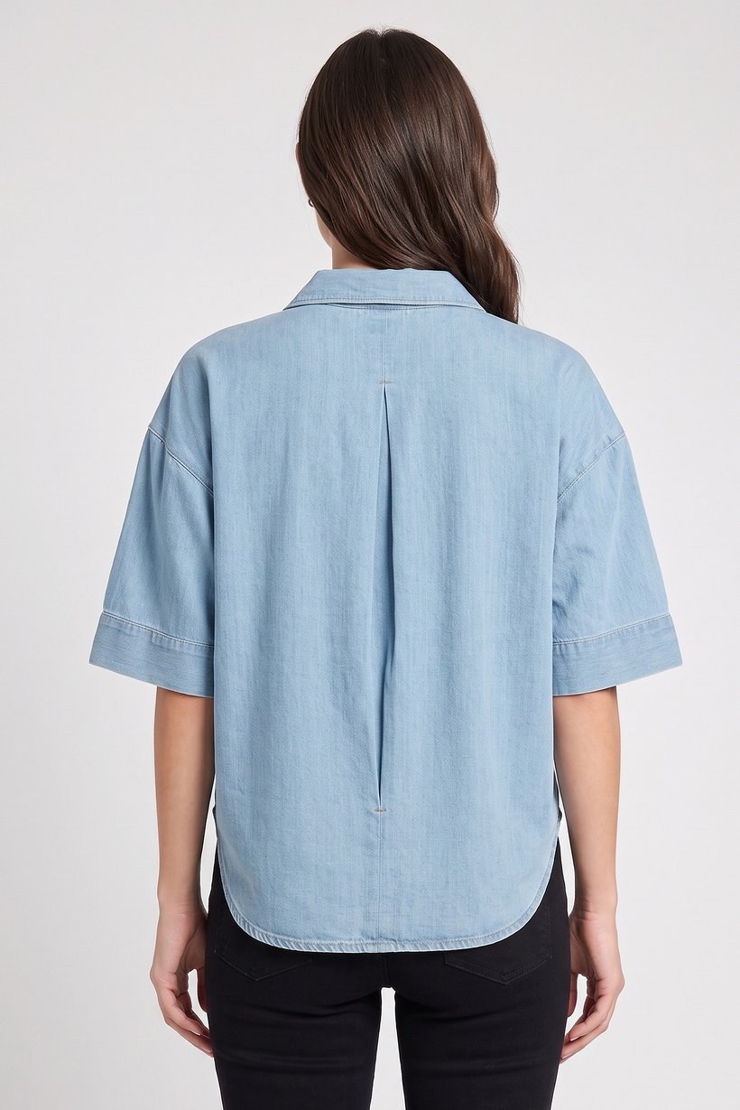 Women Regular Fit Washed 3/4 Sleeve Shirt, Light Blue