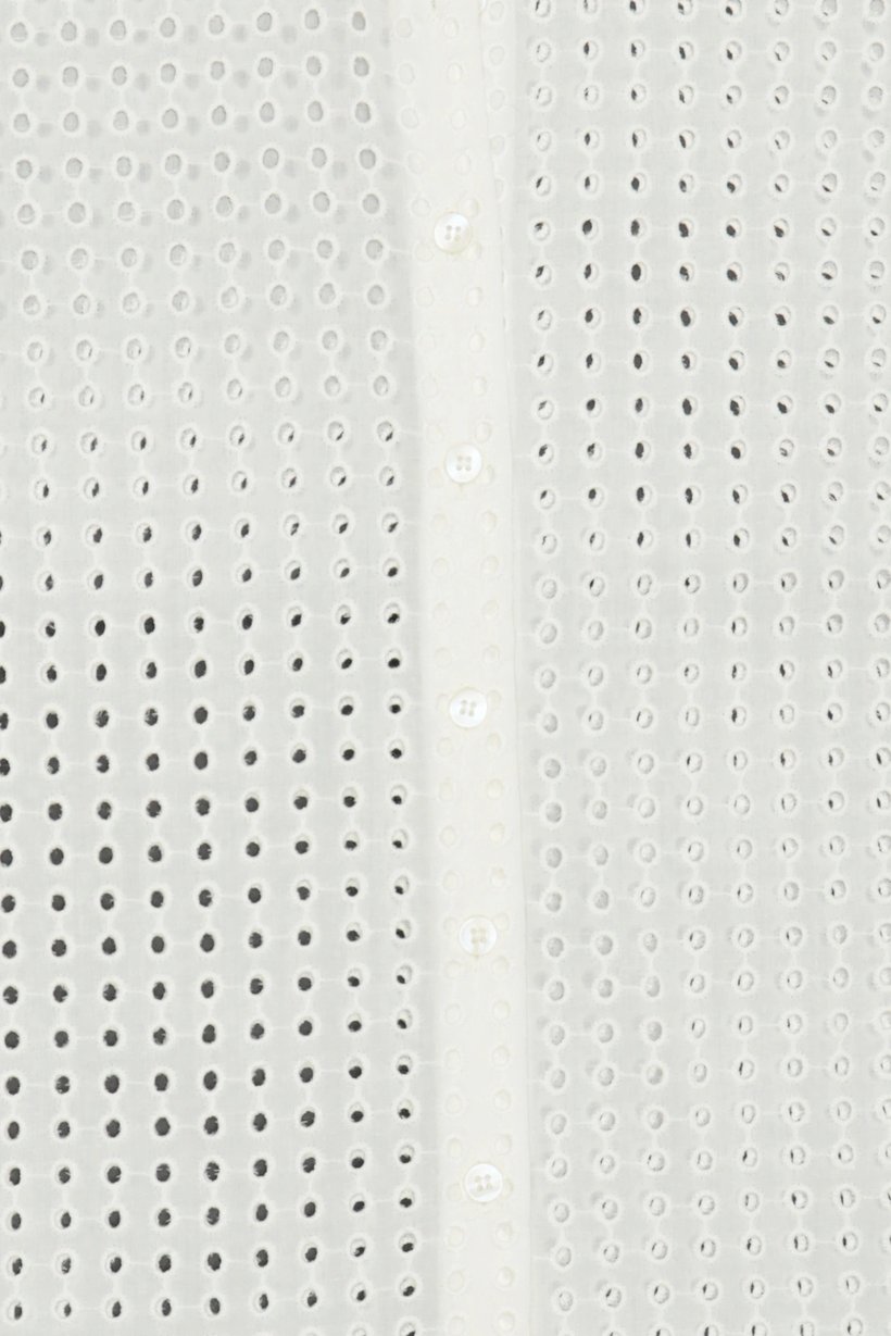 Women Round Neck Balloon Sleeve Eyelet Shirt, White