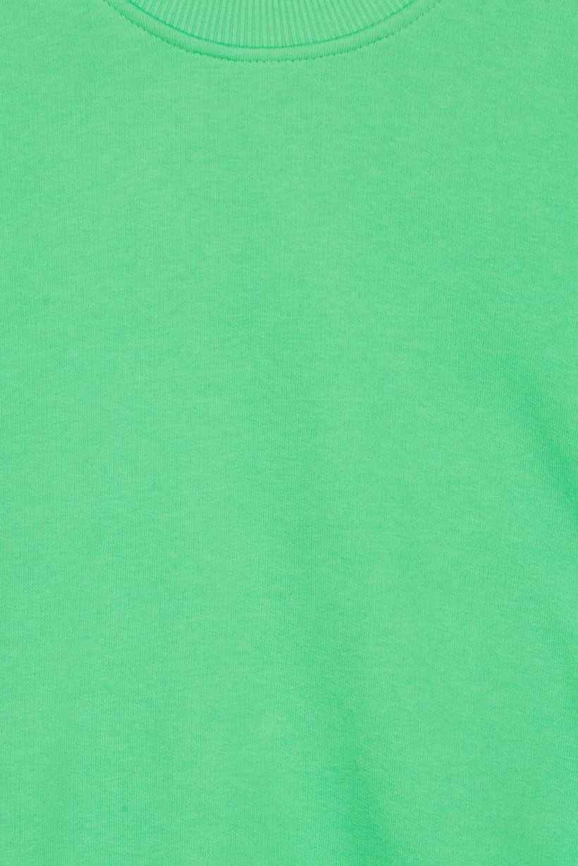 Women Crew Neck Balloon Sleeve Solid Top, Green