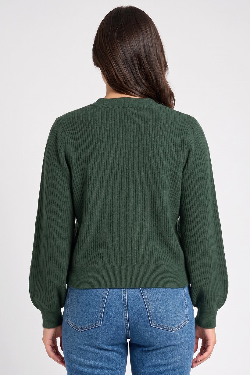 Women V-Neck Knitted Cardigan, Green