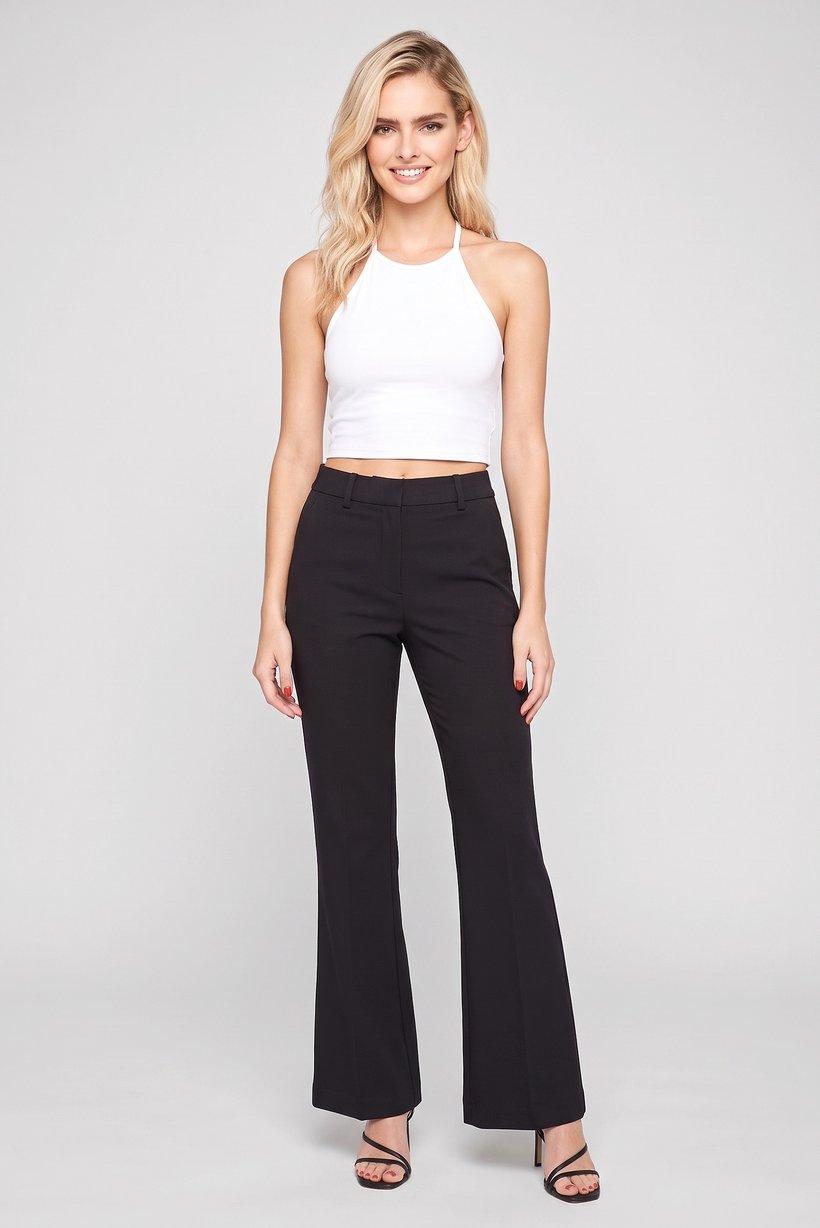 Women Regular Fit Solid Straight Leg Pants, Black