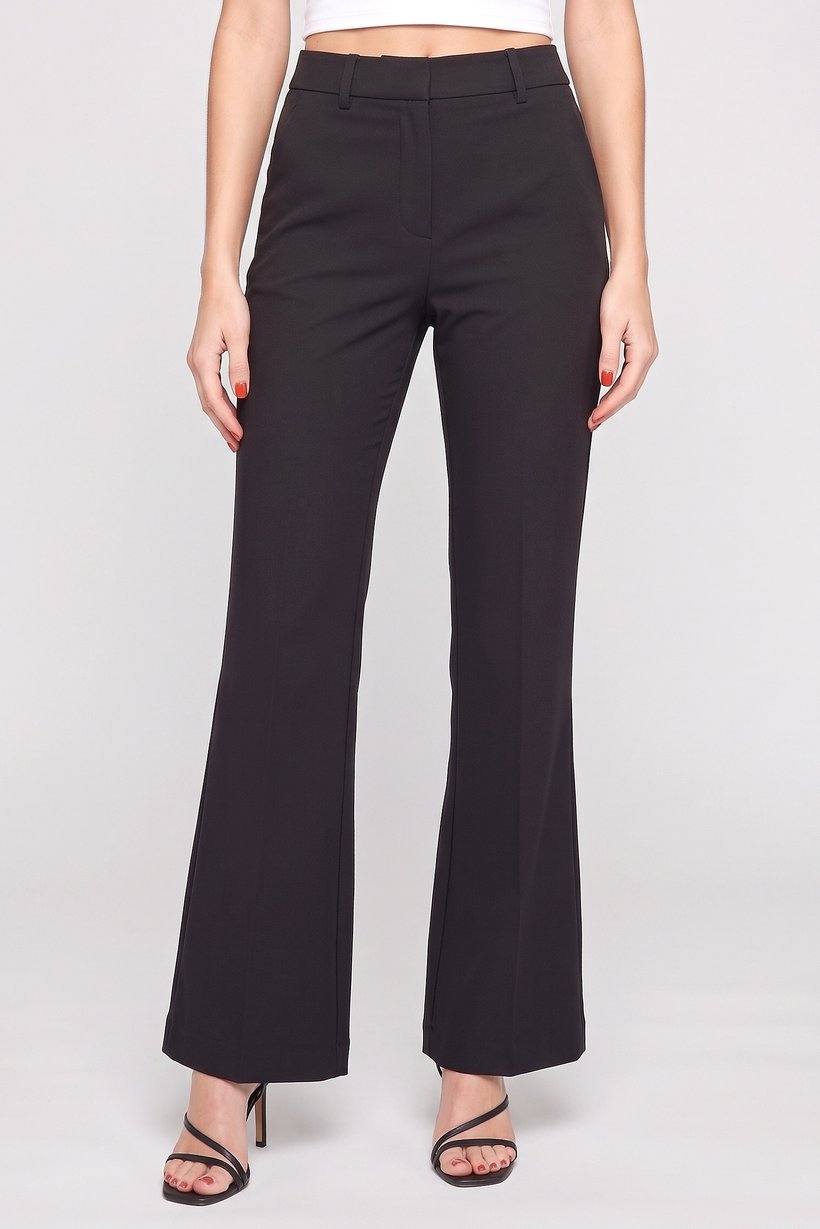 Women Regular Fit Solid Straight Leg Pants, Black